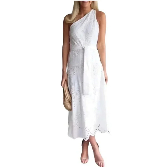 Zara Womens Bloggers Favorite Embroidered Asymmetrical Dress White Size Small - Picture 10 of 10